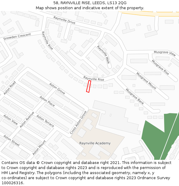 58, RAYNVILLE RISE, LEEDS, LS13 2QG: Location map and indicative extent of plot