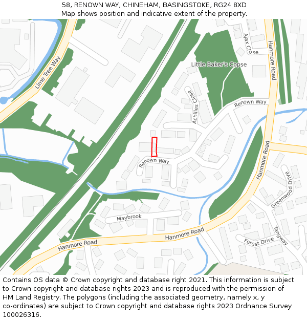58, RENOWN WAY, CHINEHAM, BASINGSTOKE, RG24 8XD: Location map and indicative extent of plot