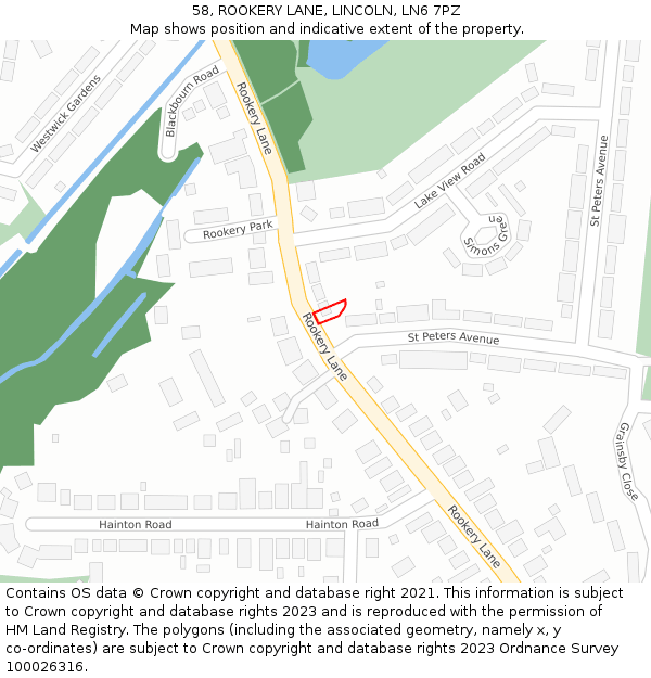 58, ROOKERY LANE, LINCOLN, LN6 7PZ: Location map and indicative extent of plot