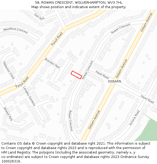 58, ROWAN CRESCENT, WOLVERHAMPTON, WV3 7HL: Location map and indicative extent of plot