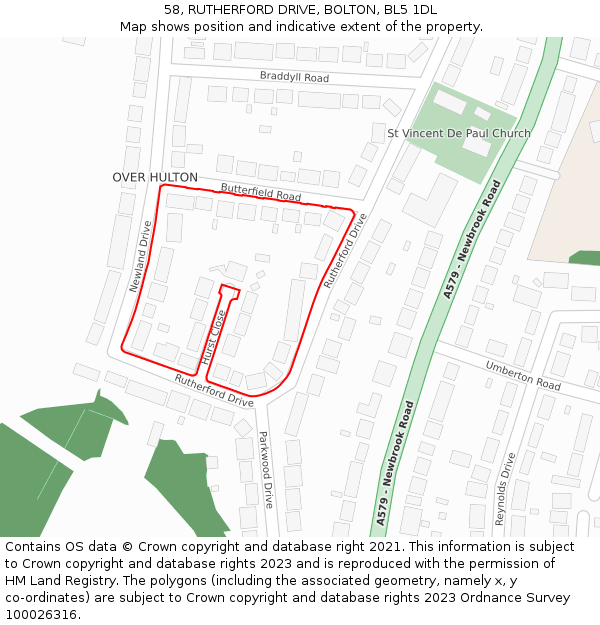 58, RUTHERFORD DRIVE, BOLTON, BL5 1DL: Location map and indicative extent of plot