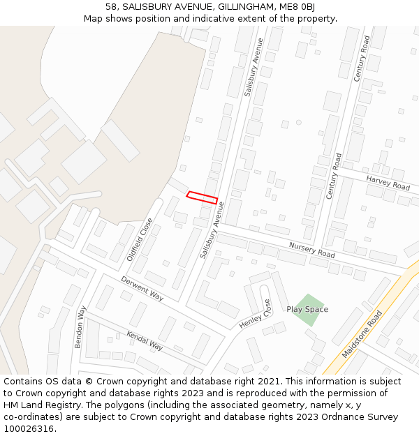 58, SALISBURY AVENUE, GILLINGHAM, ME8 0BJ: Location map and indicative extent of plot
