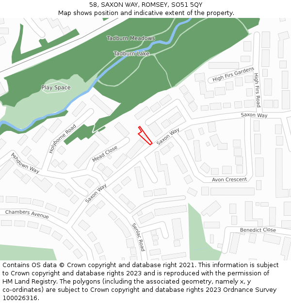 58, SAXON WAY, ROMSEY, SO51 5QY: Location map and indicative extent of plot