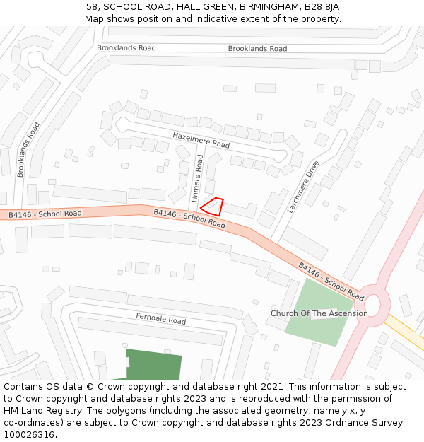 58, SCHOOL ROAD, HALL GREEN, BIRMINGHAM, B28 8JA: Location map and indicative extent of plot