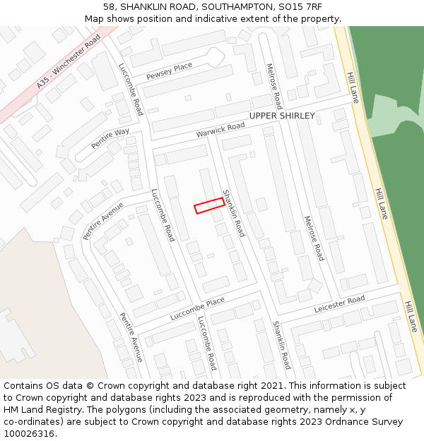 58, SHANKLIN ROAD, SOUTHAMPTON, SO15 7RF: Location map and indicative extent of plot