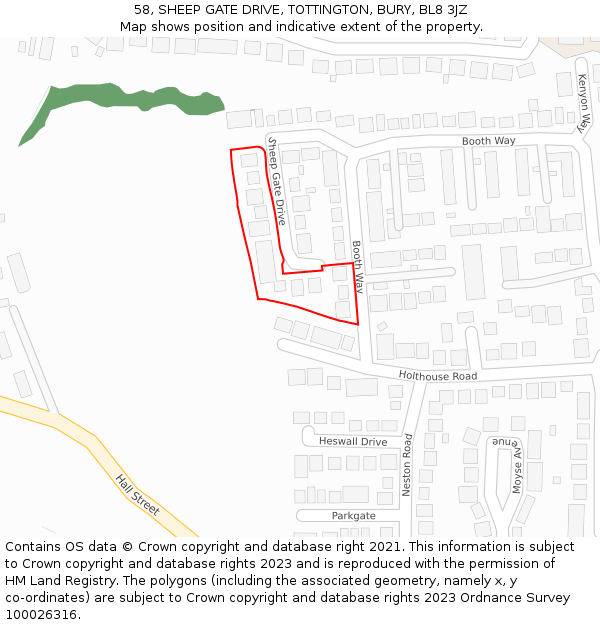58, SHEEP GATE DRIVE, TOTTINGTON, BURY, BL8 3JZ: Location map and indicative extent of plot