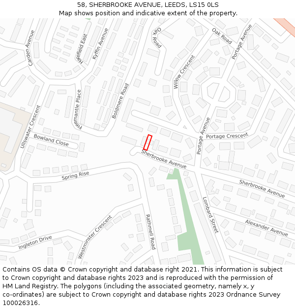58, SHERBROOKE AVENUE, LEEDS, LS15 0LS: Location map and indicative extent of plot