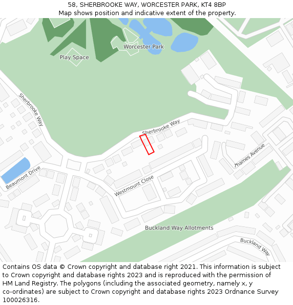 58, SHERBROOKE WAY, WORCESTER PARK, KT4 8BP: Location map and indicative extent of plot