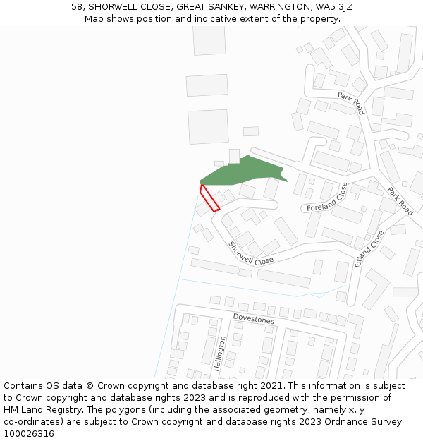 58, SHORWELL CLOSE, GREAT SANKEY, WARRINGTON, WA5 3JZ: Location map and indicative extent of plot