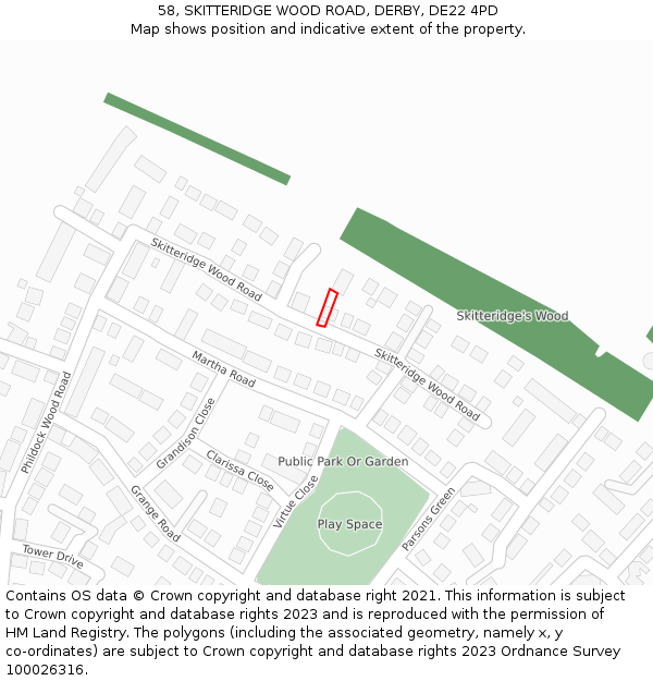 58, SKITTERIDGE WOOD ROAD, DERBY, DE22 4PD: Location map and indicative extent of plot