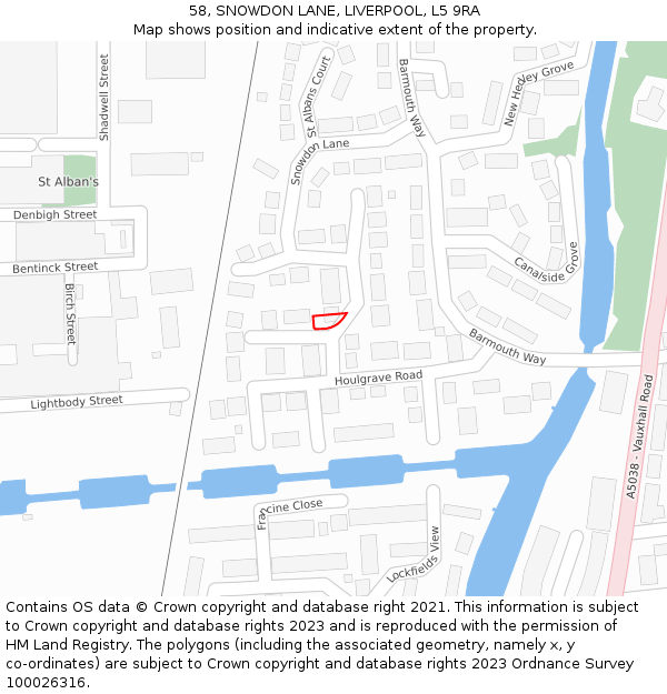 58, SNOWDON LANE, LIVERPOOL, L5 9RA: Location map and indicative extent of plot