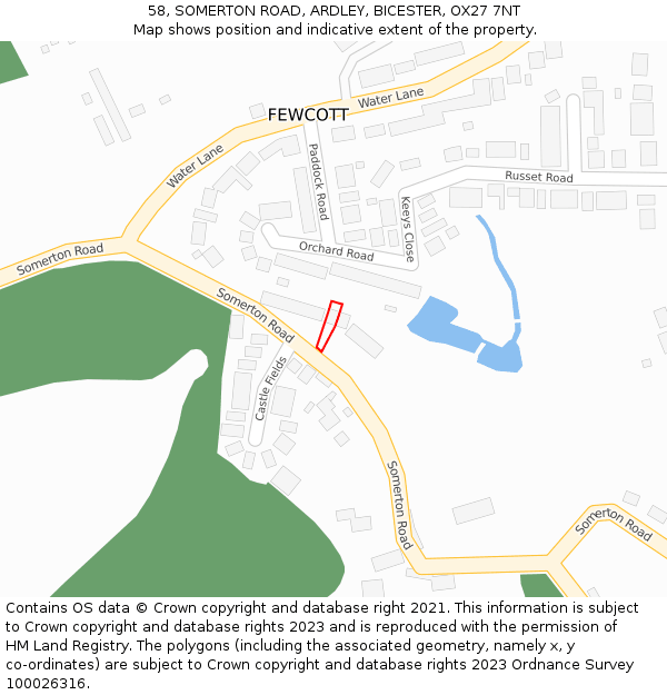 58, SOMERTON ROAD, ARDLEY, BICESTER, OX27 7NT: Location map and indicative extent of plot