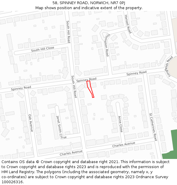 58, SPINNEY ROAD, NORWICH, NR7 0PJ: Location map and indicative extent of plot
