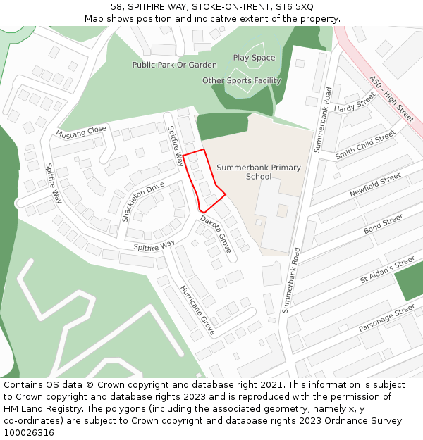 58, SPITFIRE WAY, STOKE-ON-TRENT, ST6 5XQ: Location map and indicative extent of plot