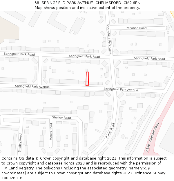 58, SPRINGFIELD PARK AVENUE, CHELMSFORD, CM2 6EN: Location map and indicative extent of plot