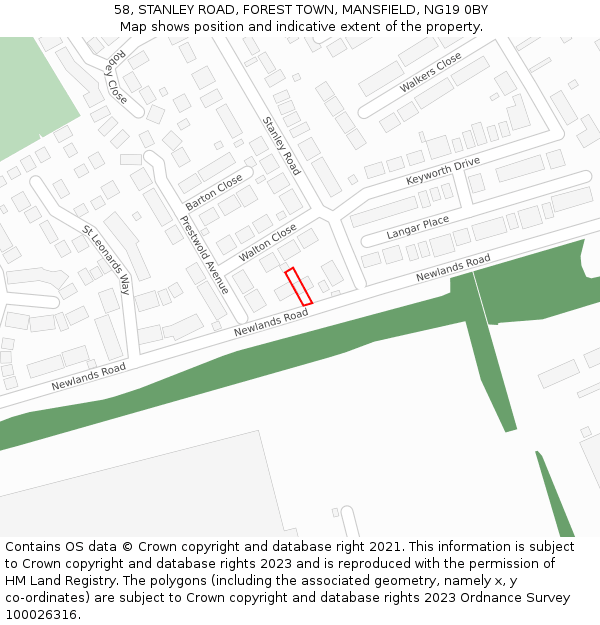 58, STANLEY ROAD, FOREST TOWN, MANSFIELD, NG19 0BY: Location map and indicative extent of plot