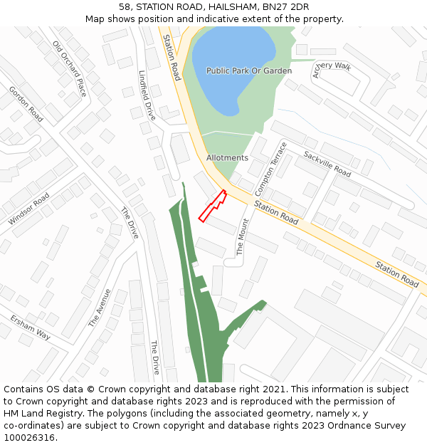 58, STATION ROAD, HAILSHAM, BN27 2DR: Location map and indicative extent of plot