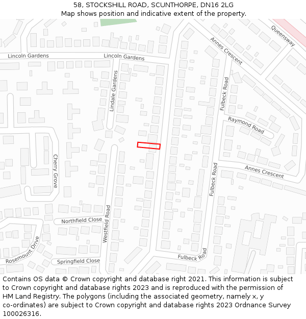 58, STOCKSHILL ROAD, SCUNTHORPE, DN16 2LG: Location map and indicative extent of plot