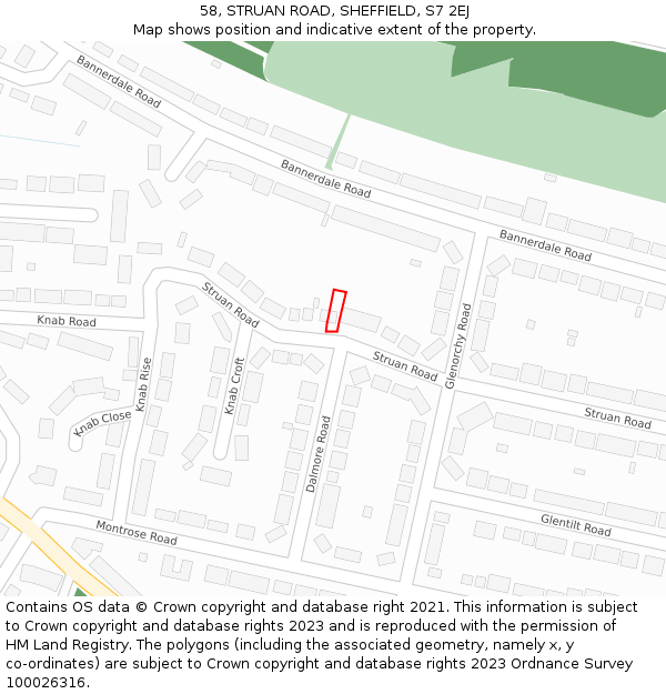 58, STRUAN ROAD, SHEFFIELD, S7 2EJ: Location map and indicative extent of plot