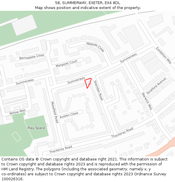 58, SUMMERWAY, EXETER, EX4 8DL: Location map and indicative extent of plot