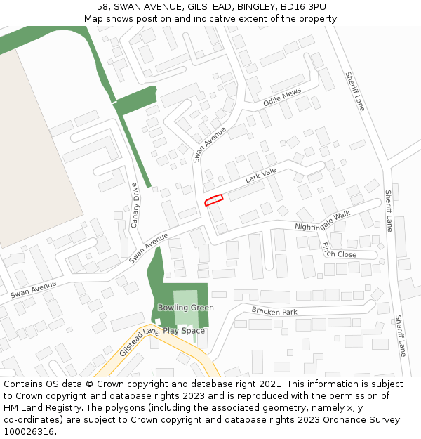 58, SWAN AVENUE, GILSTEAD, BINGLEY, BD16 3PU: Location map and indicative extent of plot