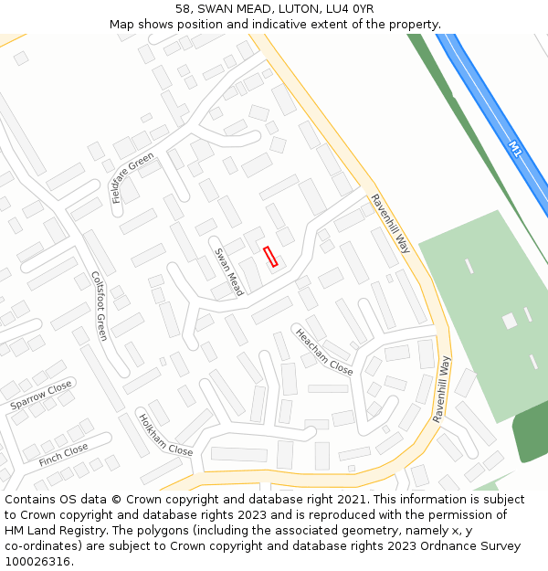 58, SWAN MEAD, LUTON, LU4 0YR: Location map and indicative extent of plot