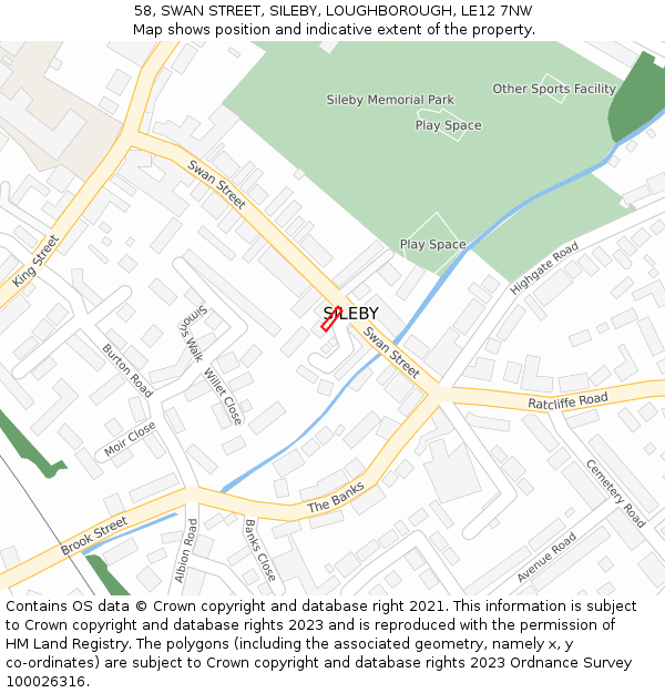 58, SWAN STREET, SILEBY, LOUGHBOROUGH, LE12 7NW: Location map and indicative extent of plot