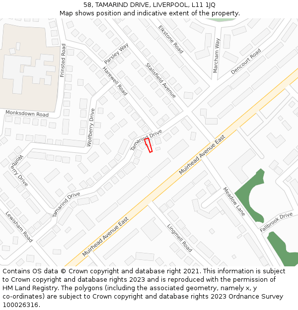 58, TAMARIND DRIVE, LIVERPOOL, L11 1JQ: Location map and indicative extent of plot
