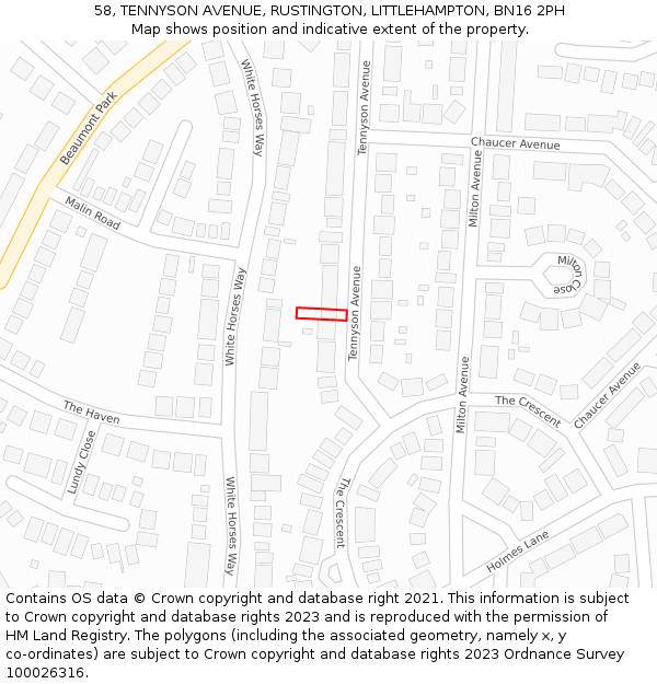 58, TENNYSON AVENUE, RUSTINGTON, LITTLEHAMPTON, BN16 2PH: Location map and indicative extent of plot