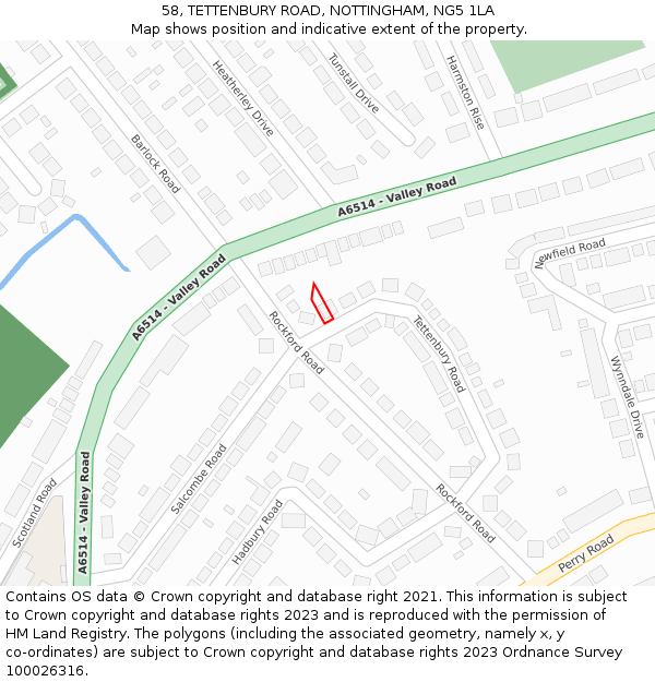 58, TETTENBURY ROAD, NOTTINGHAM, NG5 1LA: Location map and indicative extent of plot