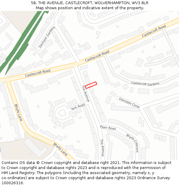 58, THE AVENUE, CASTLECROFT, WOLVERHAMPTON, WV3 8LR: Location map and indicative extent of plot