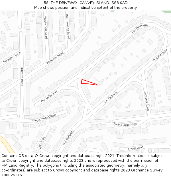 58, THE DRIVEWAY, CANVEY ISLAND, SS8 0AD: Location map and indicative extent of plot