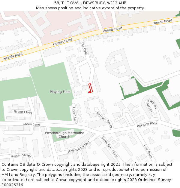 58, THE OVAL, DEWSBURY, WF13 4HR: Location map and indicative extent of plot