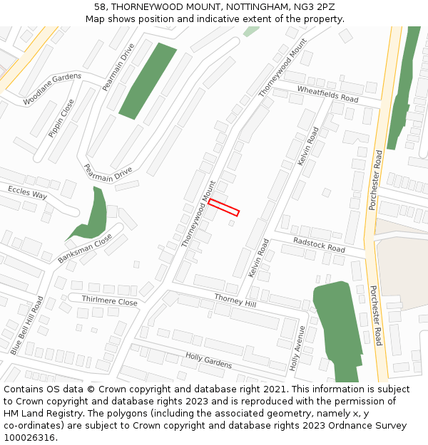 58, THORNEYWOOD MOUNT, NOTTINGHAM, NG3 2PZ: Location map and indicative extent of plot