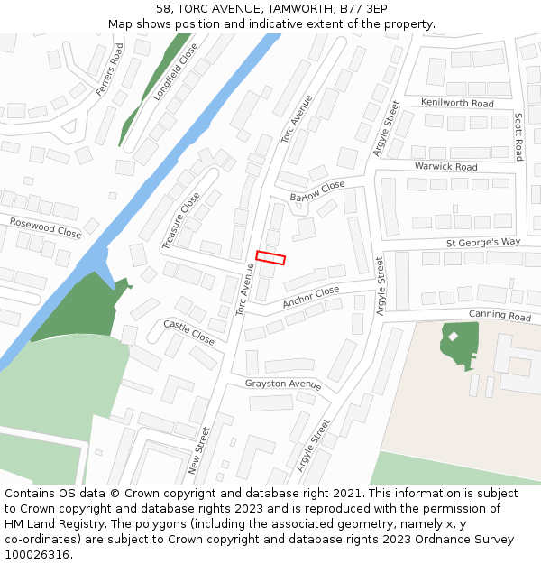 58, TORC AVENUE, TAMWORTH, B77 3EP: Location map and indicative extent of plot