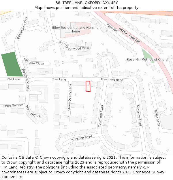 58, TREE LANE, OXFORD, OX4 4EY: Location map and indicative extent of plot