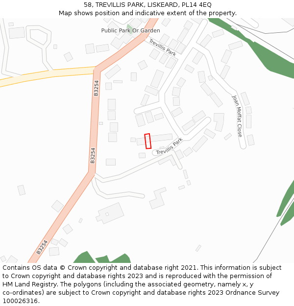 58, TREVILLIS PARK, LISKEARD, PL14 4EQ: Location map and indicative extent of plot