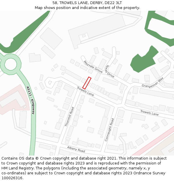 58, TROWELS LANE, DERBY, DE22 3LT: Location map and indicative extent of plot