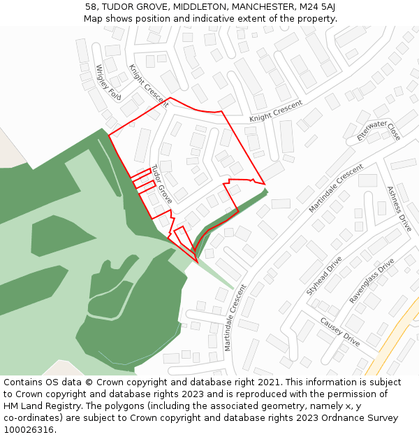 58, TUDOR GROVE, MIDDLETON, MANCHESTER, M24 5AJ: Location map and indicative extent of plot