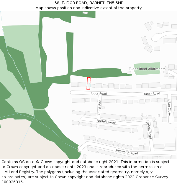 58, TUDOR ROAD, BARNET, EN5 5NP: Location map and indicative extent of plot