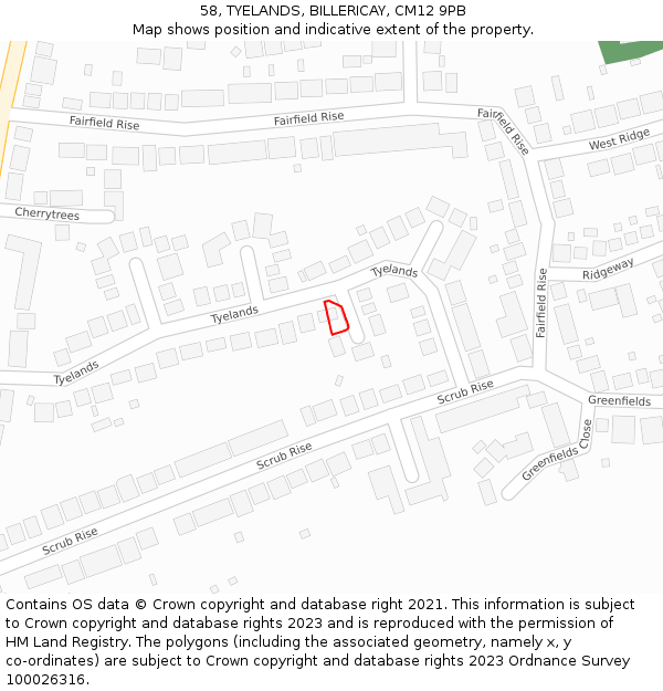 58, TYELANDS, BILLERICAY, CM12 9PB: Location map and indicative extent of plot