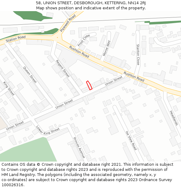 58, UNION STREET, DESBOROUGH, KETTERING, NN14 2RJ: Location map and indicative extent of plot