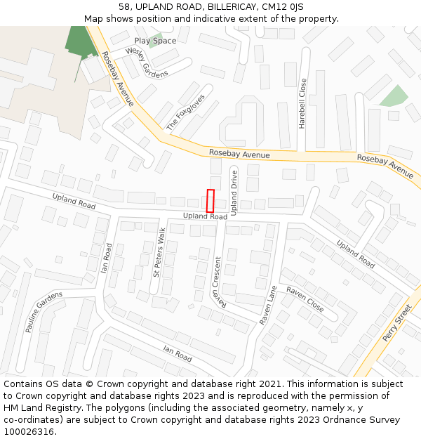 58, UPLAND ROAD, BILLERICAY, CM12 0JS: Location map and indicative extent of plot