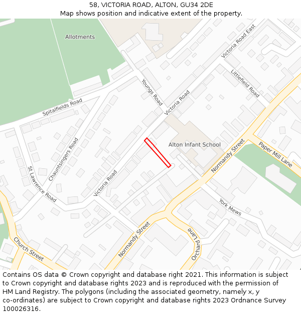 58, VICTORIA ROAD, ALTON, GU34 2DE: Location map and indicative extent of plot