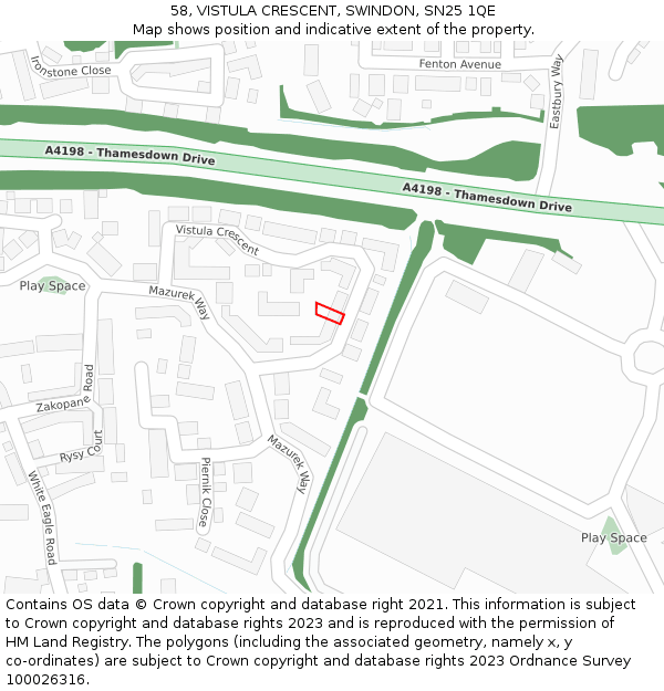 58, VISTULA CRESCENT, SWINDON, SN25 1QE: Location map and indicative extent of plot