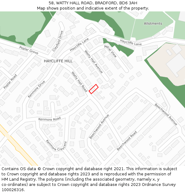 58, WATTY HALL ROAD, BRADFORD, BD6 3AH: Location map and indicative extent of plot