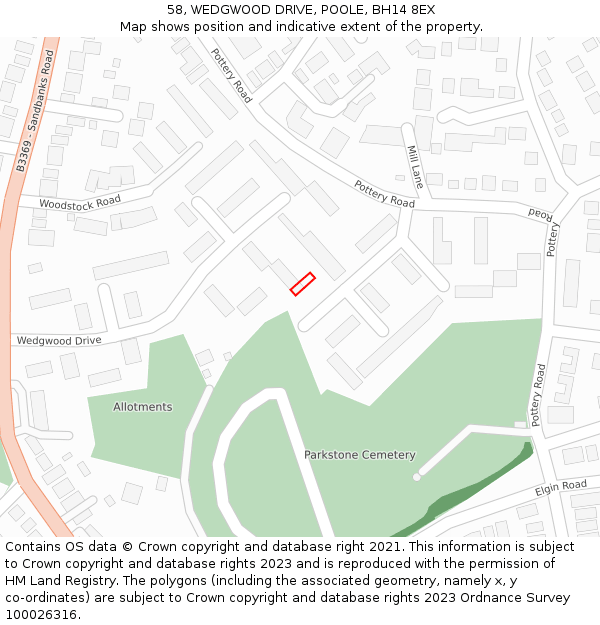 58, WEDGWOOD DRIVE, POOLE, BH14 8EX: Location map and indicative extent of plot
