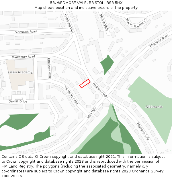 58, WEDMORE VALE, BRISTOL, BS3 5HX: Location map and indicative extent of plot