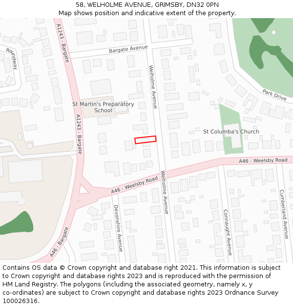 58, WELHOLME AVENUE, GRIMSBY, DN32 0PN: Location map and indicative extent of plot