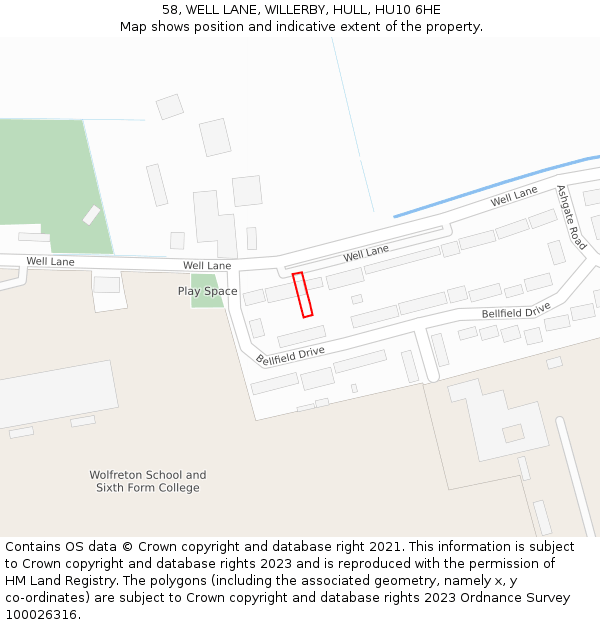 58, WELL LANE, WILLERBY, HULL, HU10 6HE: Location map and indicative extent of plot